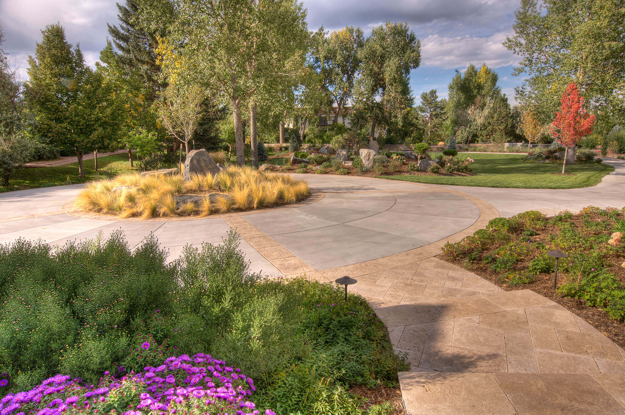 Middle point of multiple pathways in a park