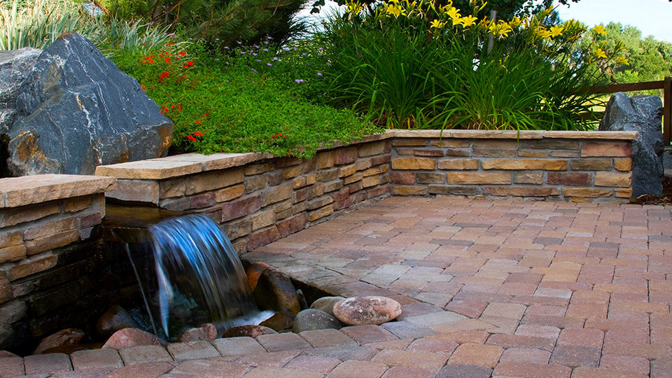 A small waterfall in the backyard