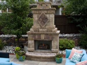 Rustic stone fireplace