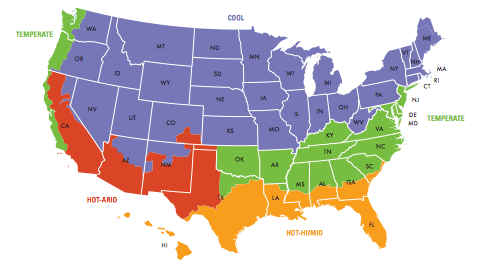 U.S. Map Showing the Four Broadest Climate Zone Categories