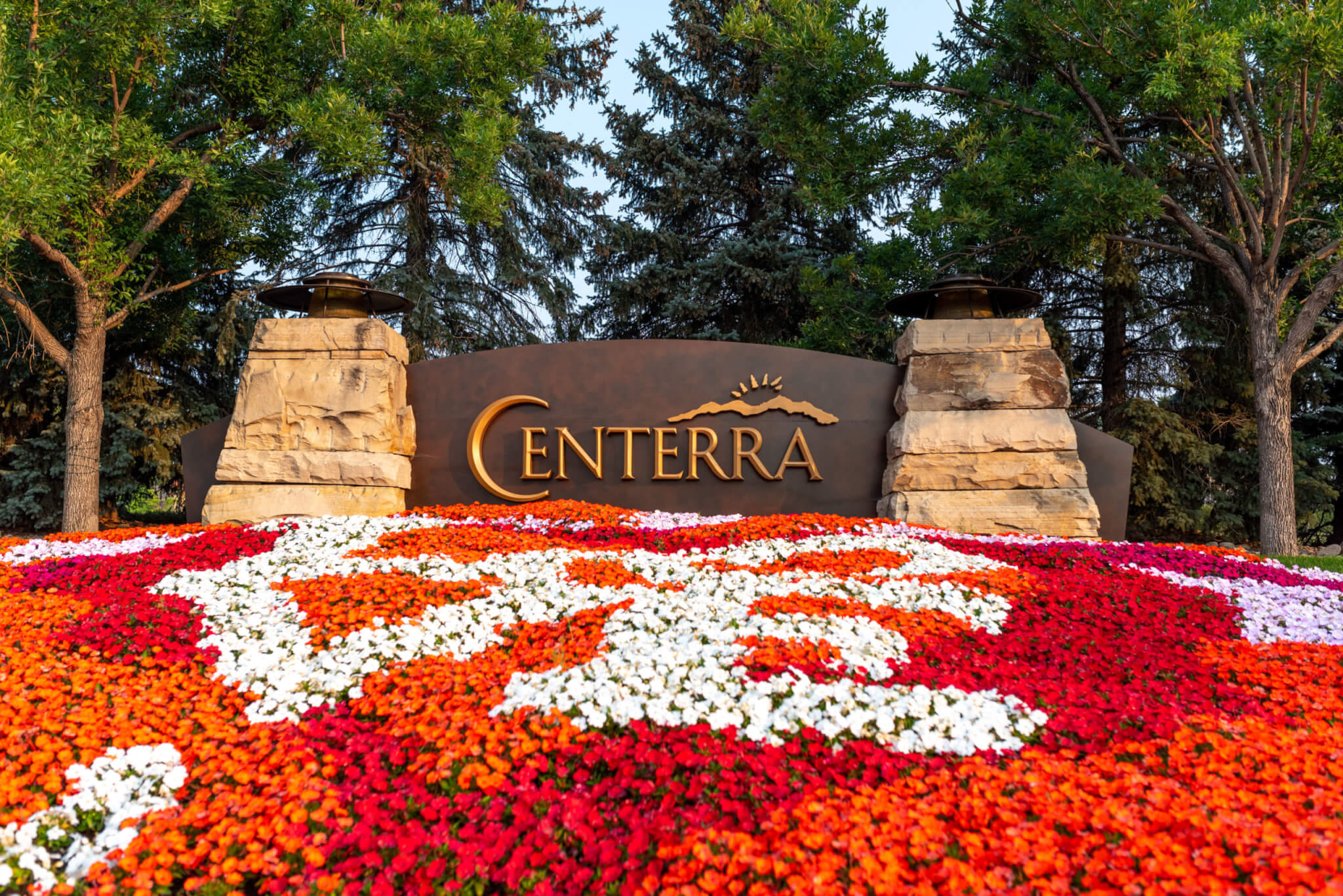 Multicolour flower bed in front of centerra entrance
