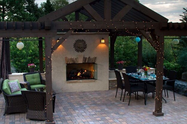Outdoor Livingroom & Dining Room Featuring Fire Place 